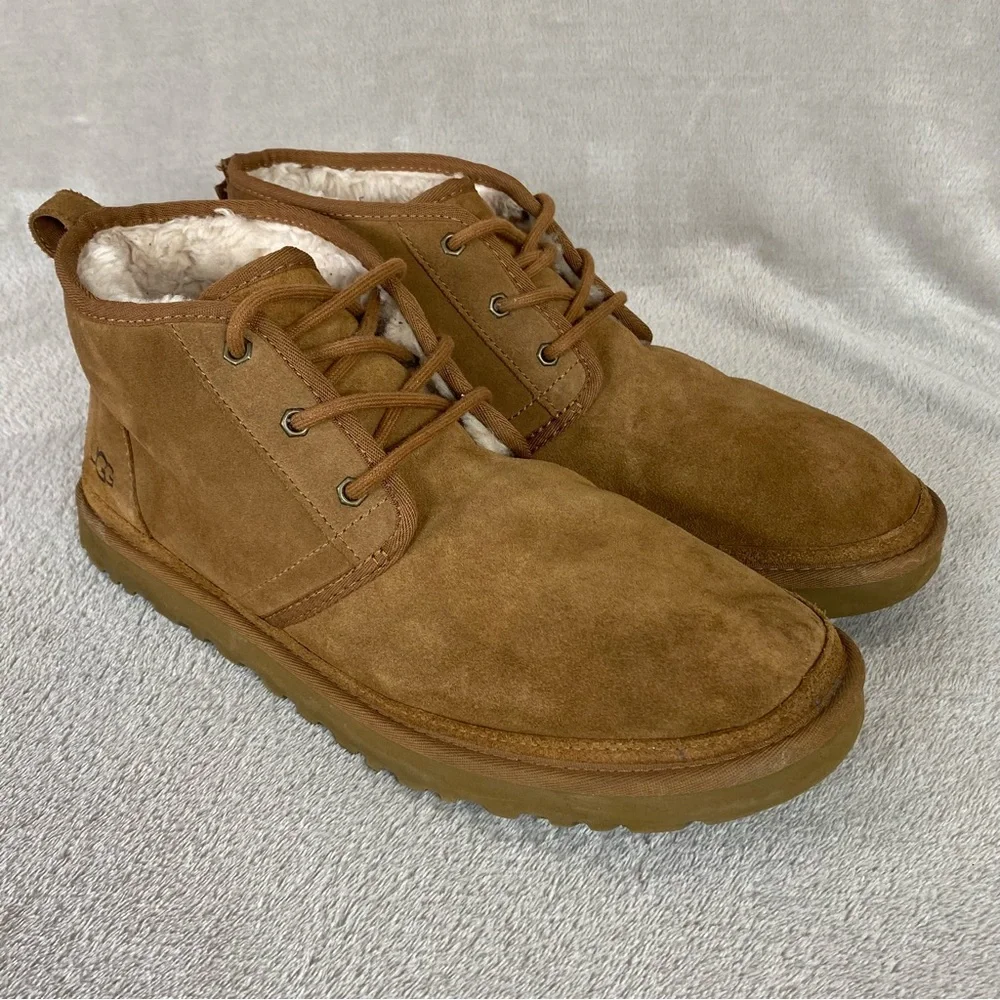 UGG Neumel Men's Chukka Boots Size 13 Chestnut Brown Suede Sheepskin Lined
